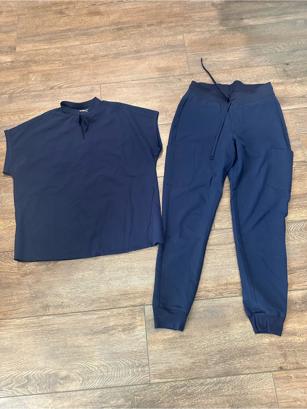Navy Women's Two-Piece Cargo Jogger Pant Scrub Set with Matching Stylish Top